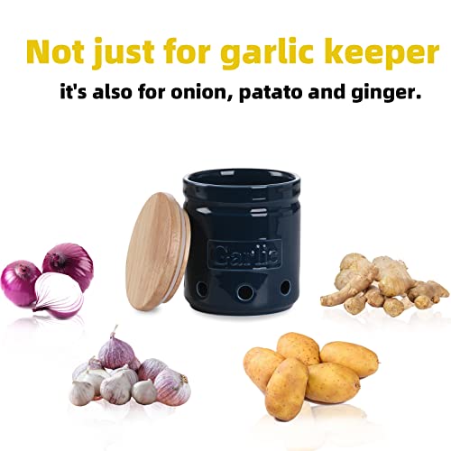 Garlic Keeper with Wooden Lid (Navy)