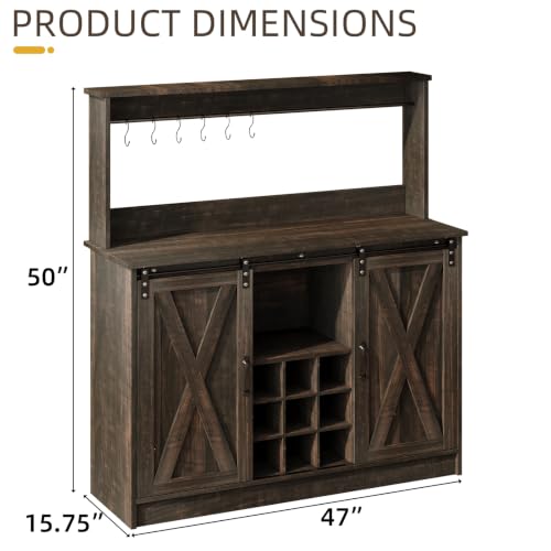 47" Coffee Bar Cabinet with Storage Hutch & Wine Rack (47Inch / Oak)