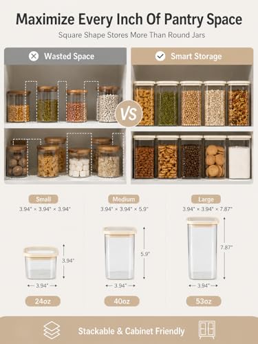 8 Pack Square Glass Pantry Storage Containers Set with Glass Lids (8 Count)