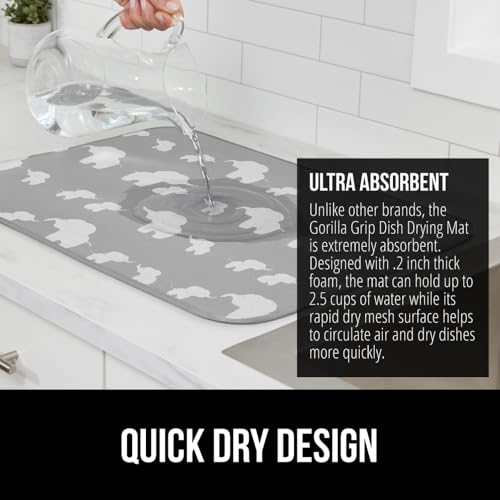 Ultra Absorbent Microfiber Dish Drying Mat (18" x 32" / Microfiber / Elephants)