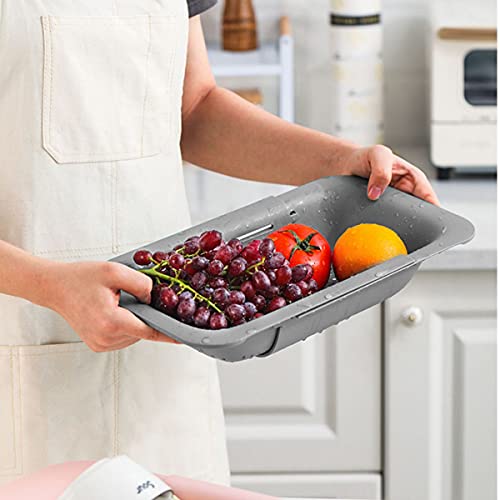 Collapsible Sink Colanders and Strainers Basket Extendable Plastic Fruit Vegetable Strainer Drainer Basket for Kitchen (M-Grey and White)