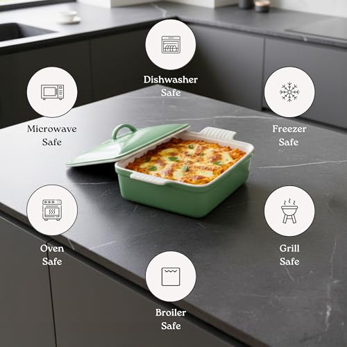 Stoneware Casserole Dish Bakeware with Lid (2.5 Qt / Reactive Blue)