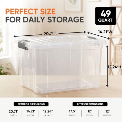 49 Quart Clear Plastic Storage Boxes with Lids (49 Quart)