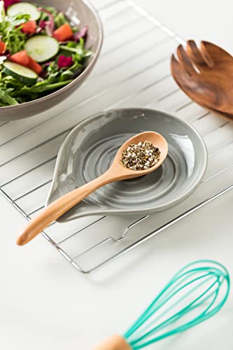 Spoon Rest Ceramic Spoon Holder for Stove Top Large Spatula Holder (Gray)