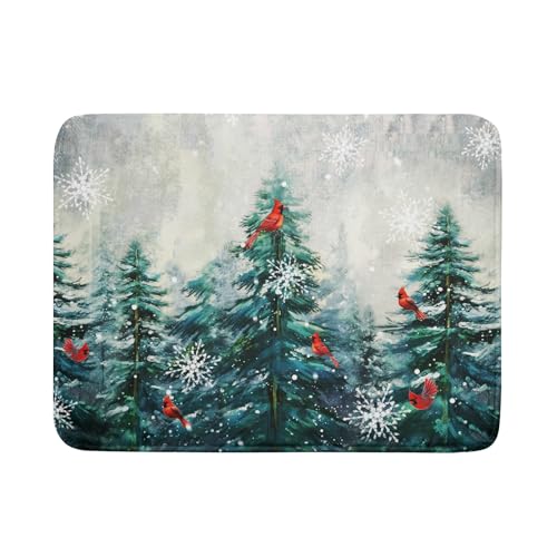 Pine Tree Dish Drying Mat for Kitchen Countertop Red Bird Dishes Mats Winter Decorative Absorbent Reversible Drainer Rack Pad 18x24 Inch (Pine Red Bird / 18" x 24")