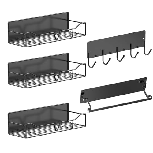 5 Pack Multifunctional Magnetic Shelves for Refrigerator Spice Rack & Washing Machine Organize (Curved Style, Black)
