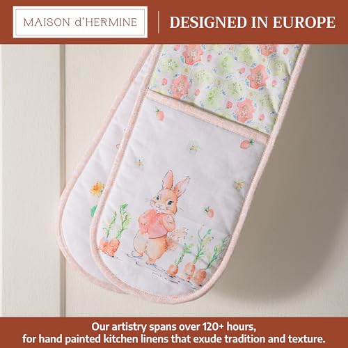 Double Oven Mitts 100% Cotton Double Oven Glove (013 - Bunny Party / 7" x 35" (Double Oven Mitt))