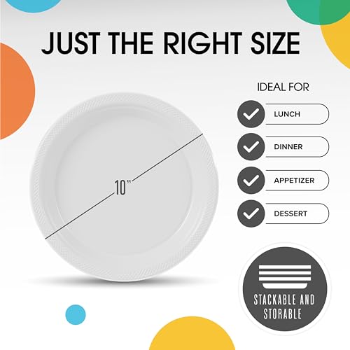 Sturdy White Plastic Plates 10" Party Plates 100 Pcs (10 inch / White)