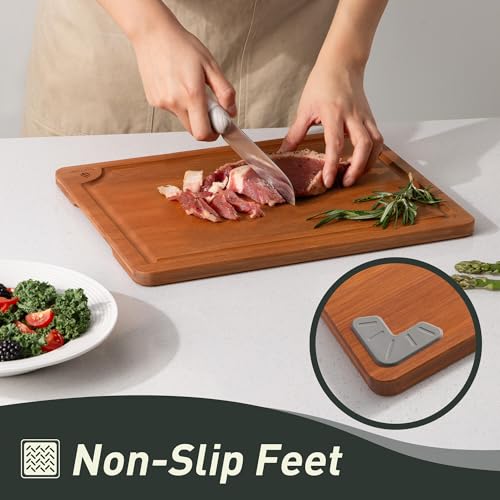 3 Packs Bamboo Cutting Board Set with Non Slip Feet and Over Sink Nice Solid Thick Wood Juice Groove Chopping Board Extra Large Big Small Best Hardwood Counter Organic Vegetable Kitchen Gadgets (3 Pack / Brown)