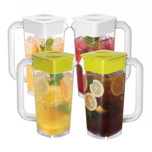 4 Pack 2L 68 oz Plastic Pitcher with Lid & Handle (White-yellow-4pack)