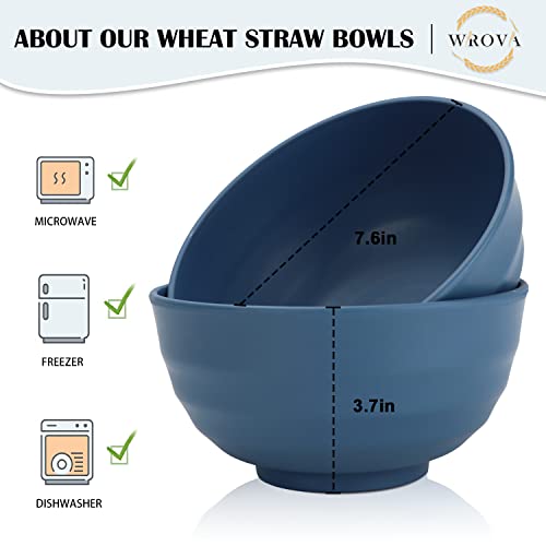 Wheat Straw Bowls Set 60 OZ Unbreakable Large Cereal Bowls Set of 6 Microwave and Dishwasher Safe Bowls Big Bowls for Camping and Party BPA Free Soup Bowl for Serving Oatmeal and Salad (60 oz / Navy Blue)