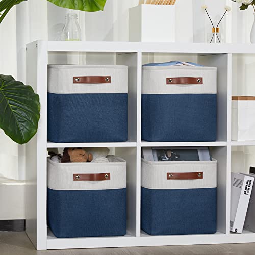 Set of 4 Storage Cubes Baskets for Organizing (White&Blue / S-11"x11"x11")