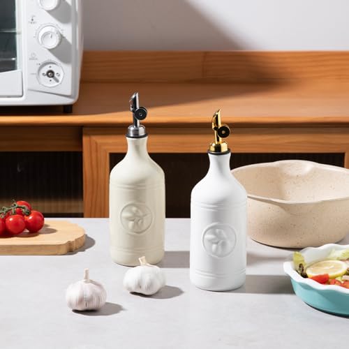 Sweejar 16 Oz Ceramic Olive Oil Dispenser Bottle (White / 16 Oz(Gold Spout))