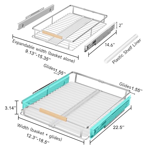 2Pack Expandable Pull Out Cabinet Organizer (Small, 12.3~18.5''W x 22.5''D/Side-Mount / 2 Pack)