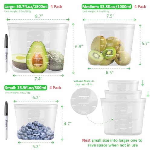 100% Platinum Silicone Reusable Storage Bags (Clear | Starter Set | 12 Pack)