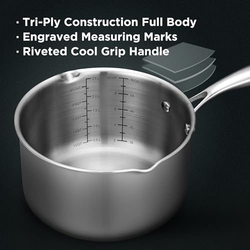 Tri Ply Stainless Steel Sauce Pan with Steamer Basket & Straining Glass Lid (3.5 QT)