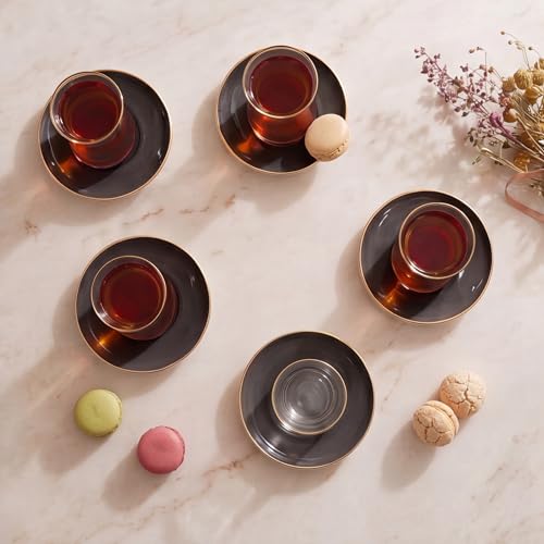 Turkish Tea Glasses Set for 6 (Small / Retro Anthracite)