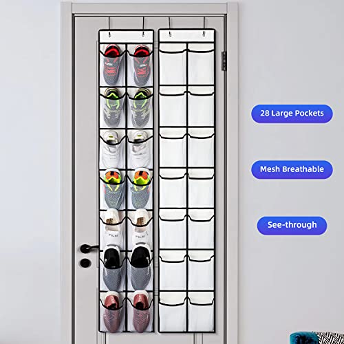 2 Pack White 14 Pockets Over the Door Shoe Organizer (White-2 Pack of 14)
