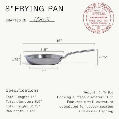 Cookware - 8-Inch Stainless Steel Frying Pan - 5 Ply Stainless Clad - Professional Cookware - Crafted in Italy - Induction Compatible (8")