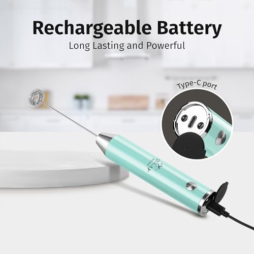 Rechargeable Milk Frother Handheld (Lux Blue Teal / Rechargeable Z1 Motor Max)
