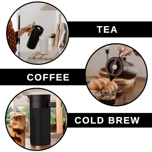 Thermal Coffee Carafe 40 Oz Insulated with Tea Infuser (Black)