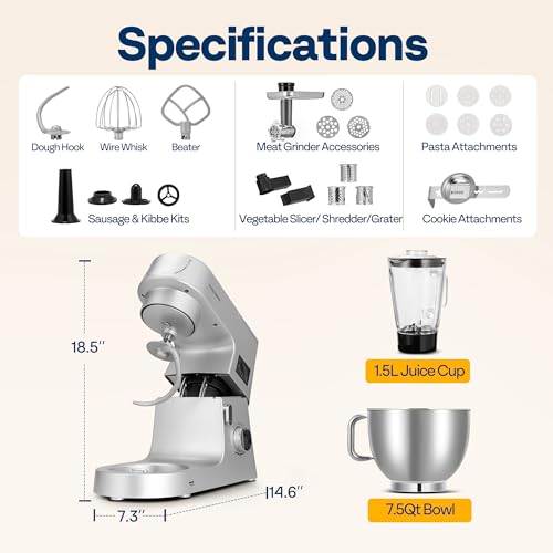 9-in-1 Stand Mixer with Fermentation & Timer, 7.5-Quart, Silver (9-in-1 / Silver)