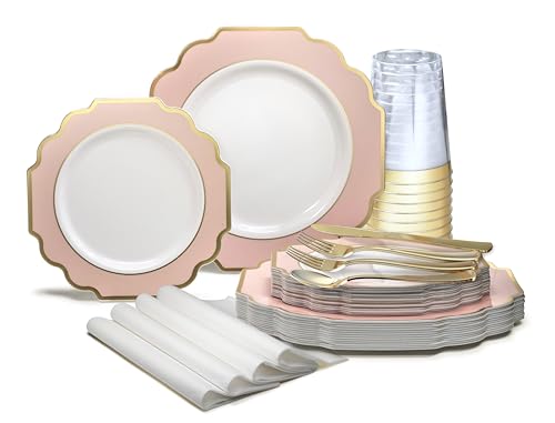 OCCASIONS " 640 Piece set (640 Piece (80 Guest) / A. Imperial Blush Pink & Gold)
