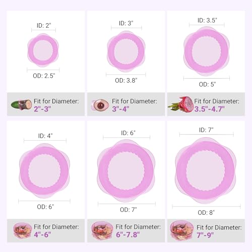 Silicone Stretch Lids for Food Storage in Fridge (6 Pcs Purple)