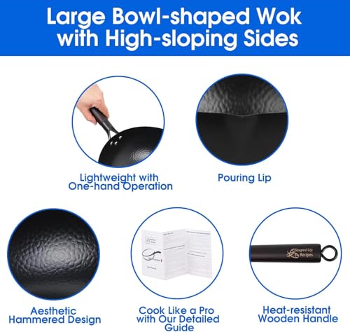 12.5 Inch Carbon Steel Wok For Electric (A-12.5 inch Wok with Wooden Lid)
