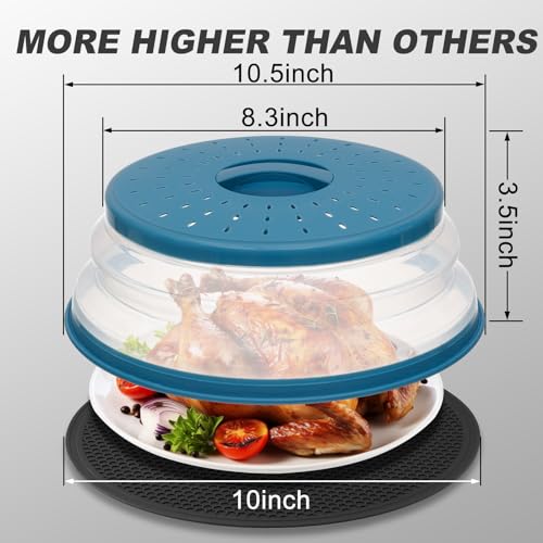 2 in 1 WENWELL Microwave Splatter Cover for Food & Mat (10" Blue cover & 10" black mat)