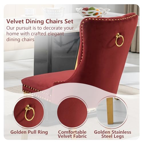Wine Red Velvet Dining Chairs Set of 2 (Burgundy Red)