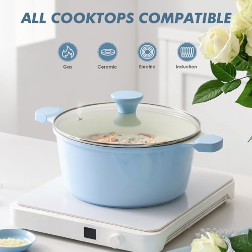 Ceramic Nonstick Stock Pot with Lid (4.5 Quarts / Blue)