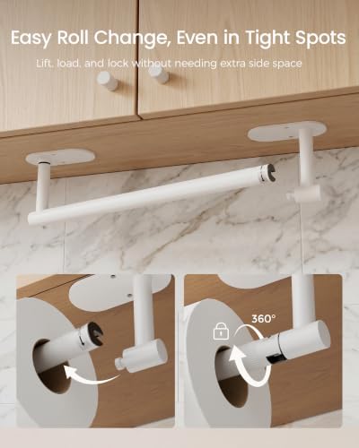 White Paper Towel Holder Under Cabinet Self Adhesive or Wall Mount (White / Standard Holder)