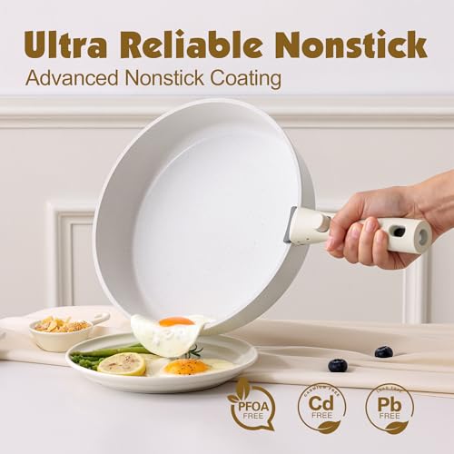 17 Piece Nonstick Detachable Handle Pots and Pans Set White (White / 17 Piece)