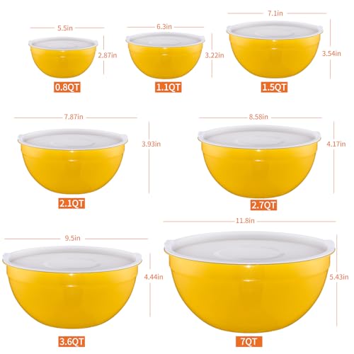 Yellow Mixing Bowls with Lids Set of 7 (Yellow / 7 Sizes)