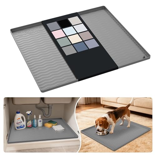 Waterproof Silicone Under Sink Mat 25'' x 22'' Shelf Liner for Kitchen and Bathroom (Beige / 22"W x 25"L)