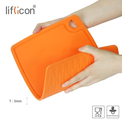 Extra Large Thick Silicone Cutting Boards for Kitchen 14.6'' x 10.43'' Flexible Cutting Chopping Boards (14.6"L x 10.4"W / Orange)
