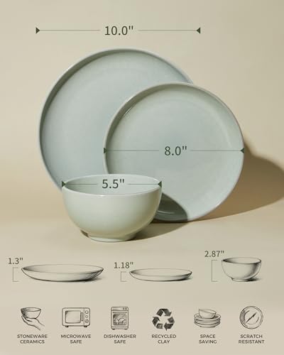 Stoneware Dinnerware Sets for 4 (Slate Green / Set (12pcs))