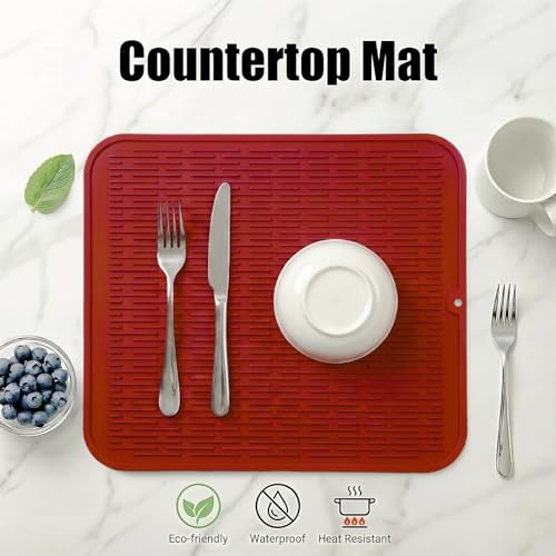 Silicone Dish Drying Mat for Multiple Usage (Red / 18"L x 16"W)