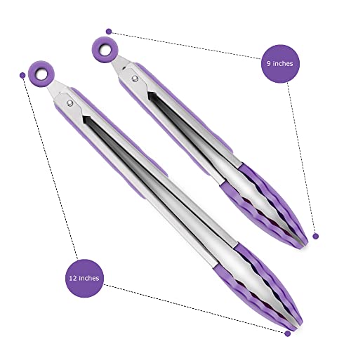 2 Pack Silicone Kitchen Tongs (Purple)
