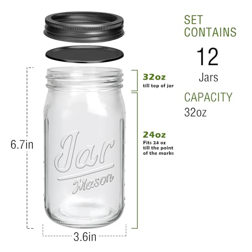 Wide Mouth Mason Jars 32 oz 12 Pack (32oz - Jar Split)
