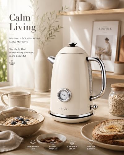 61oz Electric Kettle with Thermometer (Beige White)