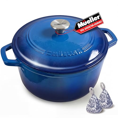 Mueller 6qt Enameled Cast Iron Dutch Oven (6 Quart -Round / Aqua Blue)