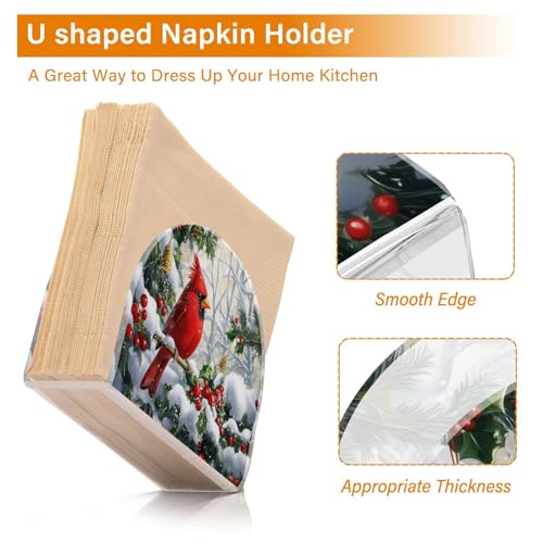 Red Cardinal Christmas Napkin Holder for Table Paper Napkins Holder Acrylic Tissue Dispenser Kitchen Dining Room Bathroom Party Car Decor (NH070 / 4.1x4.9x1.97in)