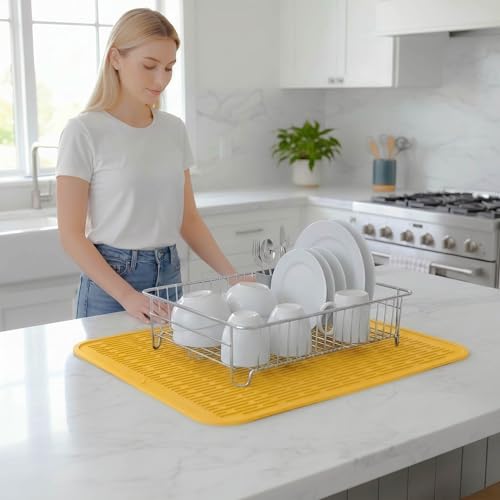 Silicone Dish Drying Mat for Multiple Usage (Yellow / 24"L x 18"W)