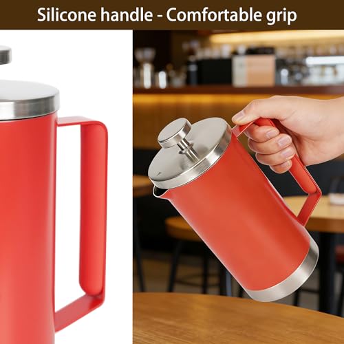 Stainless Steel Small French Press (20 oz / Red)