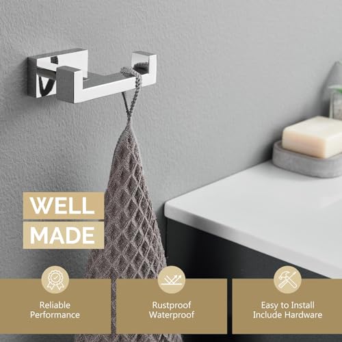 Bathroom Towel Double Hook (1 Pack / Polished Chrome)