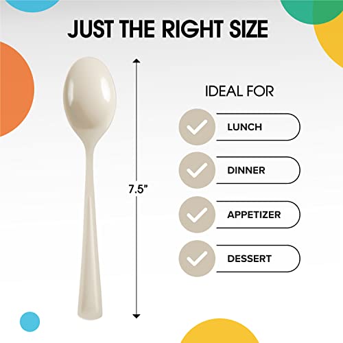 Party Solids Ivory Plastic Spoons 200 Pieces Ivory Spoons Disposable Utensils Heavy Duty Plastic Cutlery Set Disposable Cutlery Sets Flatware Sets Silverware Set Party Supplies & Party Tableware (Ivory / Spoons)