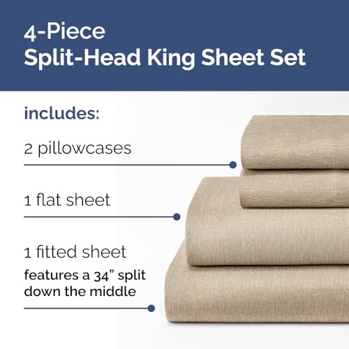 Flex Top Split Head King 4 Piece Sheet Set (38 - Heathered Beige / Split Head/Flex Top)