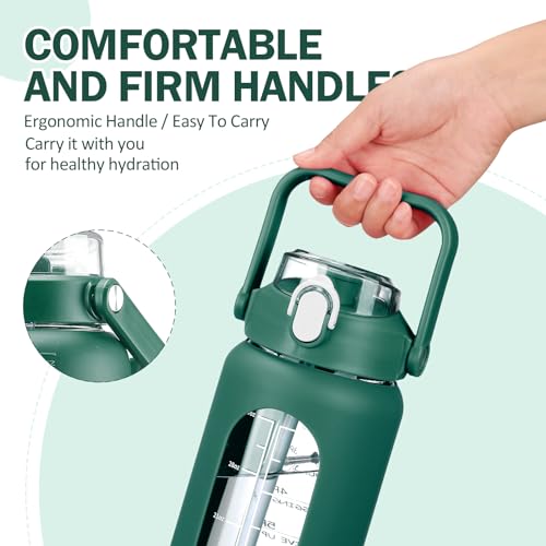 42oz Glass Water Bottles with Straw (Ink green / 42 Ounces)